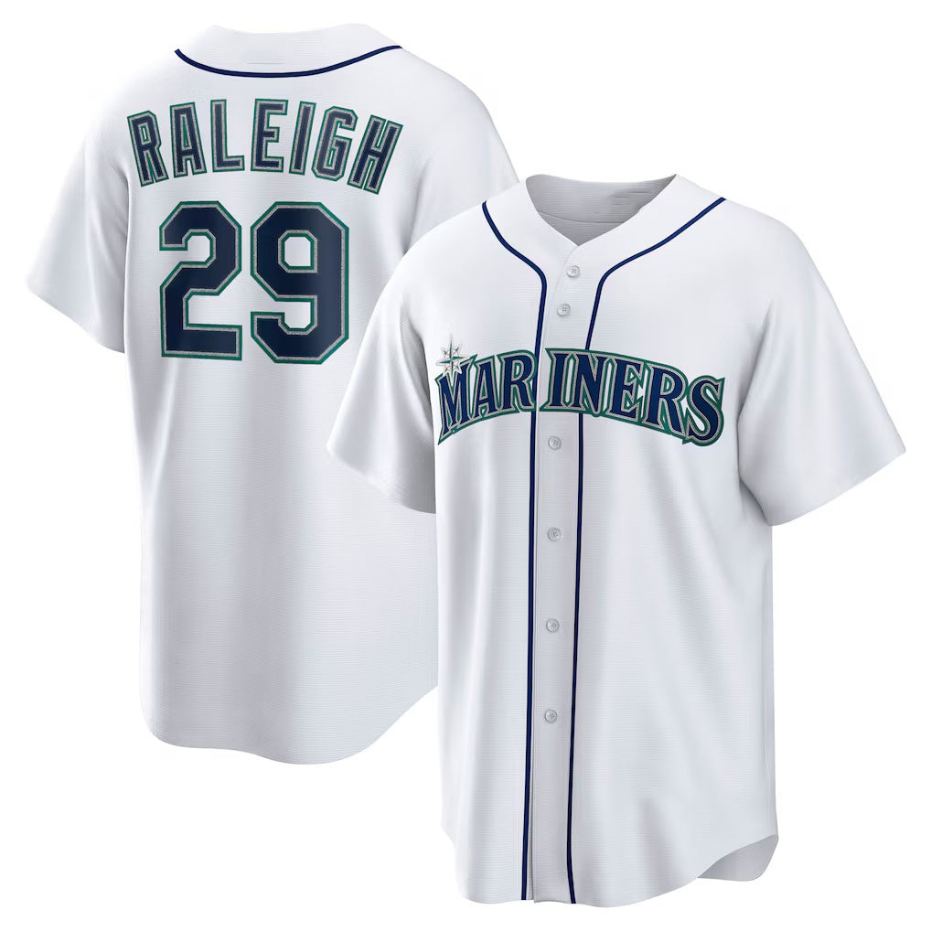 Seattle Mariners #29 Cal Raleigh White MIKSHPS Home Replica Player Jersey