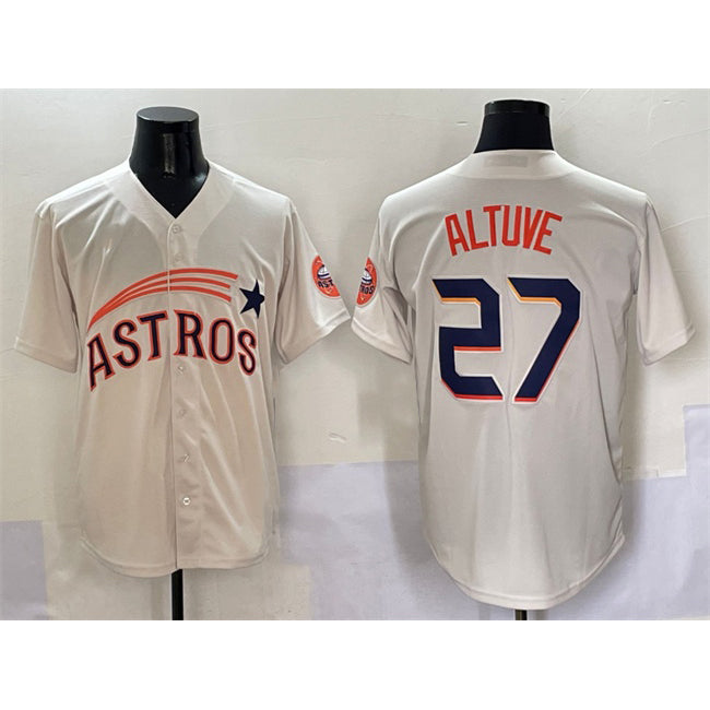 Houston Astros #27 Jose Altuve Cream MIKSHPS Throwback Cooperstown Collection Limited Stitched Jersey