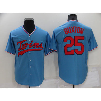 Minnesota Twins #25 Byron Buxton Light Blue MIKSHPS Pullover Throwback Cooperstown Jersey