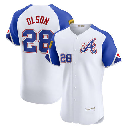 Atlanta Braves #28 Matt Olson White MIKSHPS City Connect Elite Jersey 2
