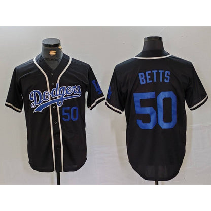 Los Angeles Dodgers #50 Mookie Betts Number Black MIKSHPS Cool Base With Patch Stitched Jerseys