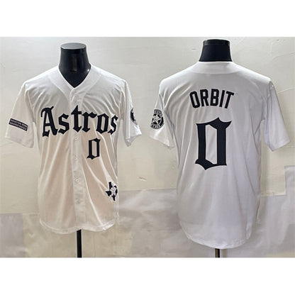 Houston Astros #0 Orbit White MIKSHPS Gothic 'Houston Born Barrio Raised' Limited Stitched Jersey