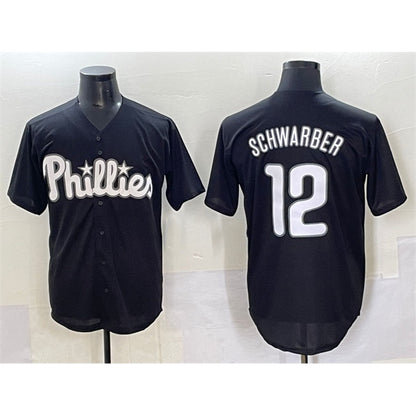Philadelphia Phillies #12 Kyle Schwarber Black MIKSHPS Lights Out Limited Stitched Jersey