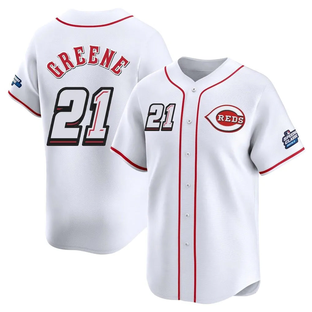 Cincinnati Reds #21 Hunter Greene Player White MIKSHPS Speedway Classic Home Limited Stitched Jerseys
