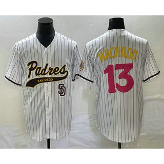 San Diego Padres #13 Manny Machado White MIKSHPS Pinstripe 2023 City Connect Cool Base Stitched Jersey