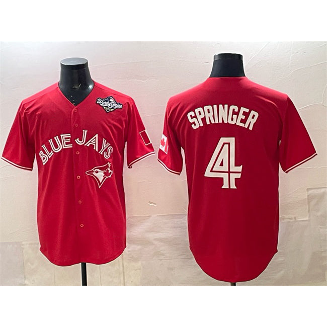 Toronto Blue Jays #4 George Springer Red MIKSHPS 2025 World Series Cool Base Stitched Jersey