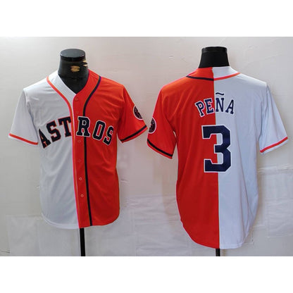 Houston Astros #3 Jeremy Pena White Orange MIKSHPS Split Stitched Jersey