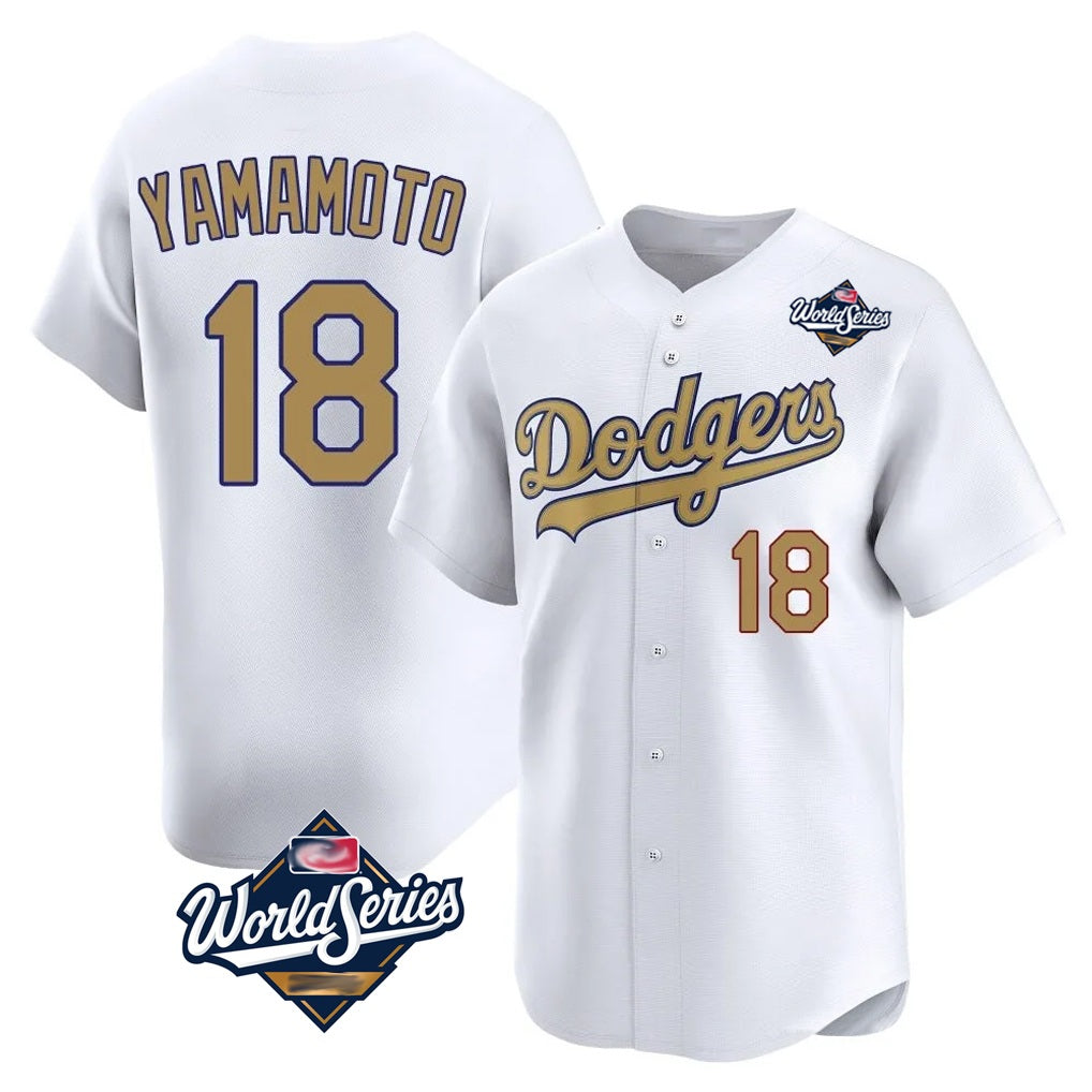 Los Angeles Dodgers #18 Yoshinobu Yamamoto Player White Gold MIKSHPS World Series Collection Limited Home Stitched Jerseys