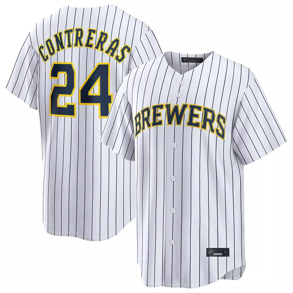Milwaukee Brewers #24 William Contreras Player White MIKSHPS Stripes Home Limited Stitched Jerseys