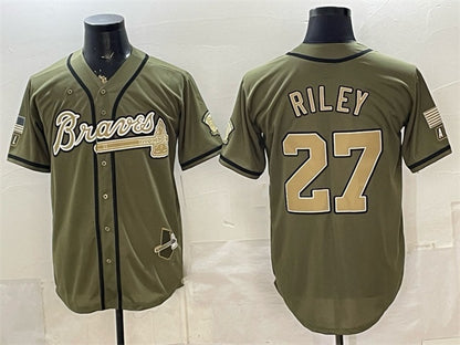 Atlanta Braves #27 Austin Riley Olive MIKSHPS 2026 Armed Forces Day Stitched Jersey