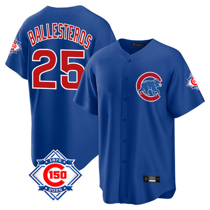 Chicago Cubs #25 Moises Ballesteros Player Royal MIKSHPS 150th Anniversary Home Game Stitched Jerseys