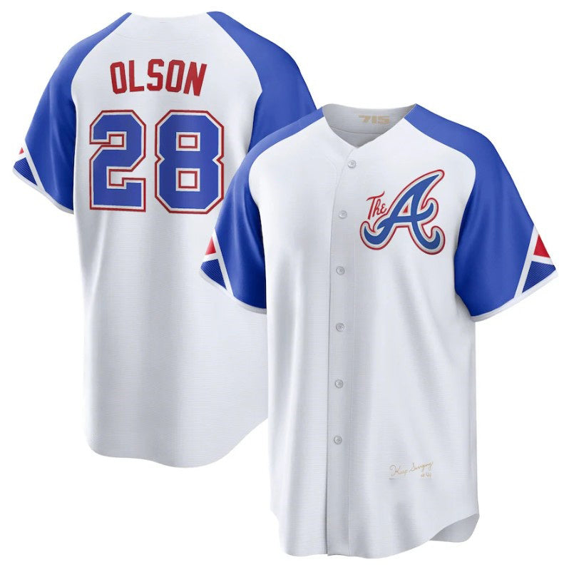 Atlanta Braves #28 Matt Olson White MIKSHPS 2023 City Connect Cool Base Stitched Jersey