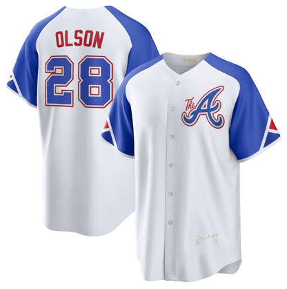 Atlanta Braves #28 Matt Olson White MIKSHPS 2023 City Connect Cool Base Stitched Jersey