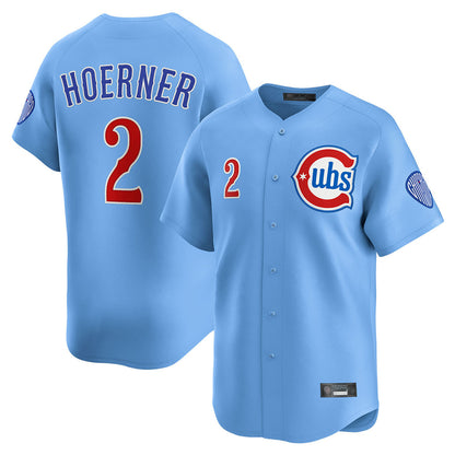 Chicago Cubs #2 Nico Hoerner Player Light Blue MIKSHPS Limited Home Stitched Jerseys