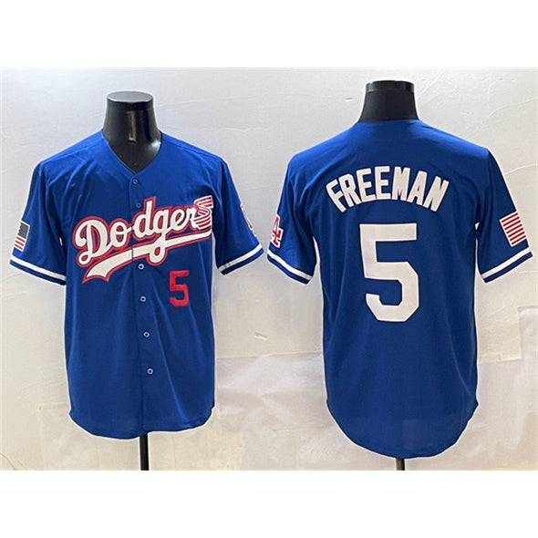 Los Angeles Dodgers #5 Freddie Freeman Royal MIKSHPS With American Flag Patch Limited Stitched Jersey