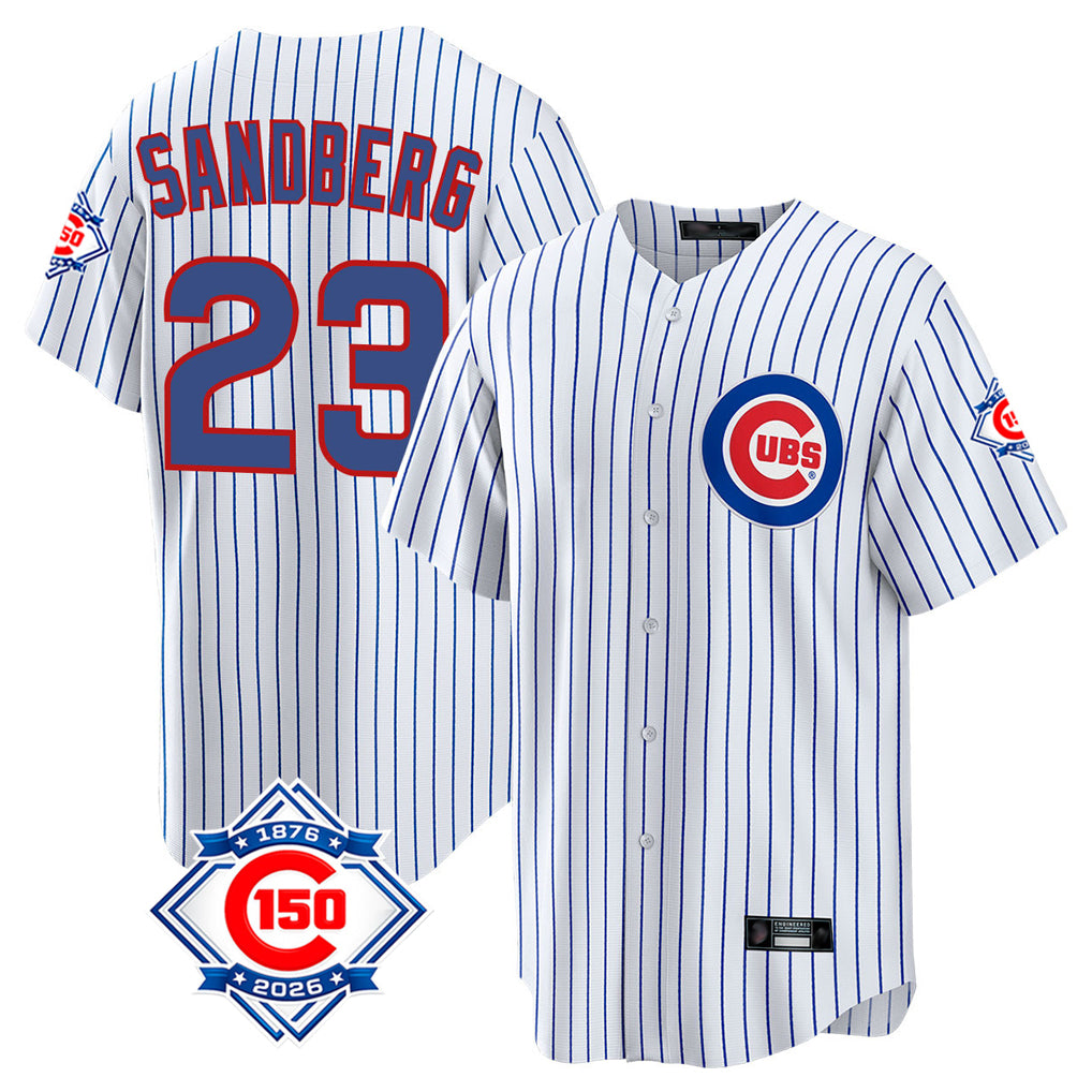Chicago Cubs #23 Ryne Sandberg Player White MIKSHPS 150th Anniversary Home Game Stitched Jerseys