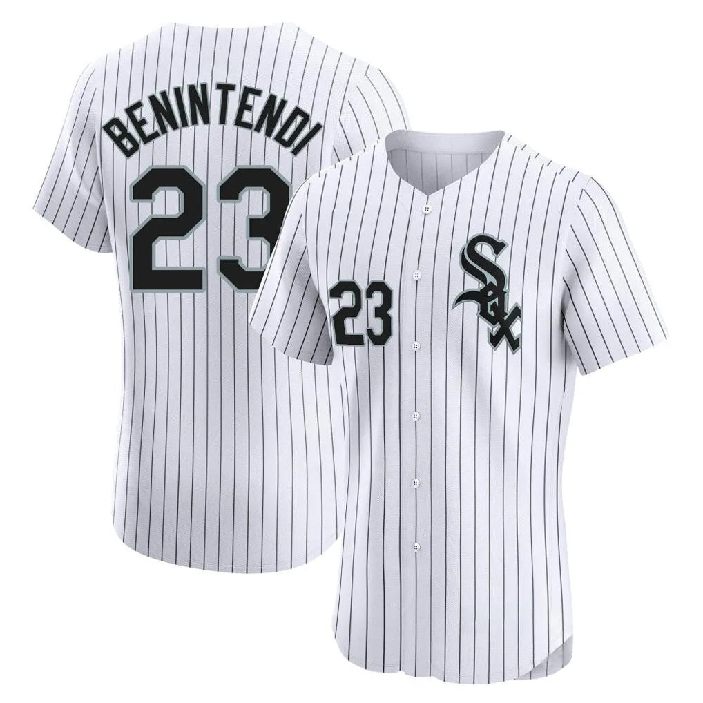 Chicago White Sox #23 Andrew Benintendi Player White MIKSHPS Stripe Limited Elite Home Stitched Jerseys