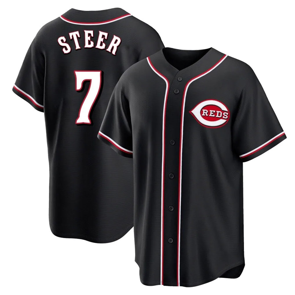 Cincinnati Reds #7 Spencer Steer Player Black MIKSHPS Fashion Out Home Game Stitched Jerseys