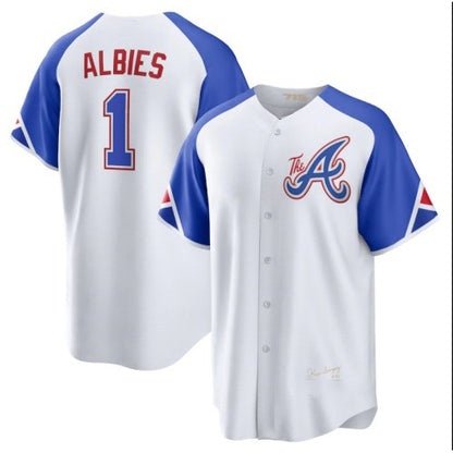 Atlanta Braves #1 Ozzie Albies White MIKSHPS 2023 City Connect Cool Base Stitched Jersey
