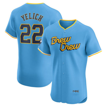 Milwaukee Brewers #22 Christian Yelich Powder Blue MIKSHPS City Connect Elite Player Jersey