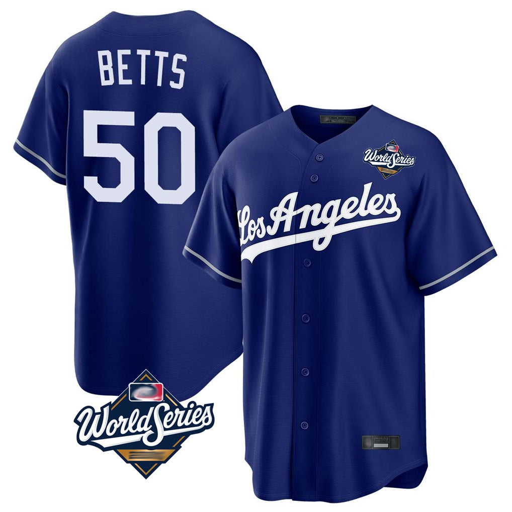 Los Angeles Dodgers #50 Mookie Betts Player Royal MIKSHPS World Series Game Stitched Jerseys