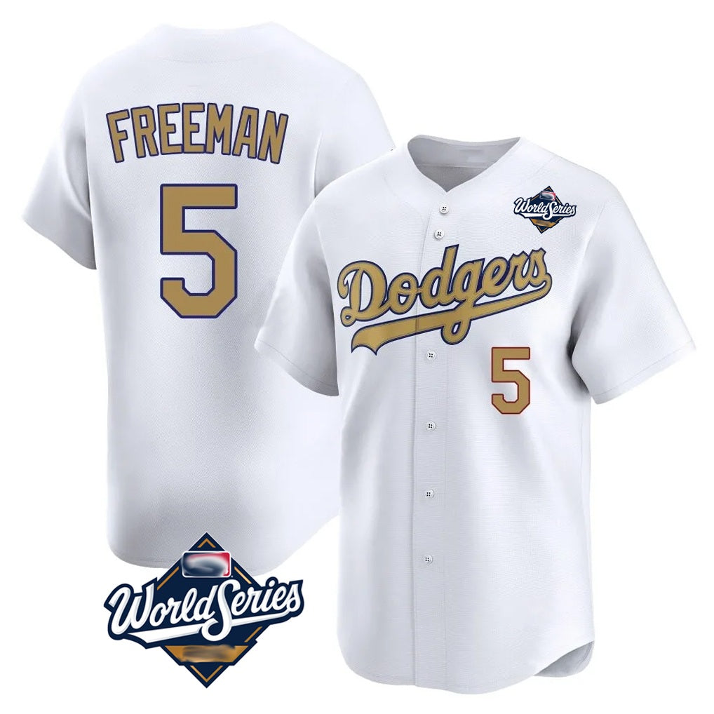 Los Angeles Dodgers #5 Freddie Freeman Player White Gold MIKSHPS World Series Collection Limited Home Stitched Jerseys