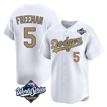 Los Angeles Dodgers #5 Freddie Freeman Player White Gold MIKSHPS World Series Collection Limited Home Stitched Jerseys
