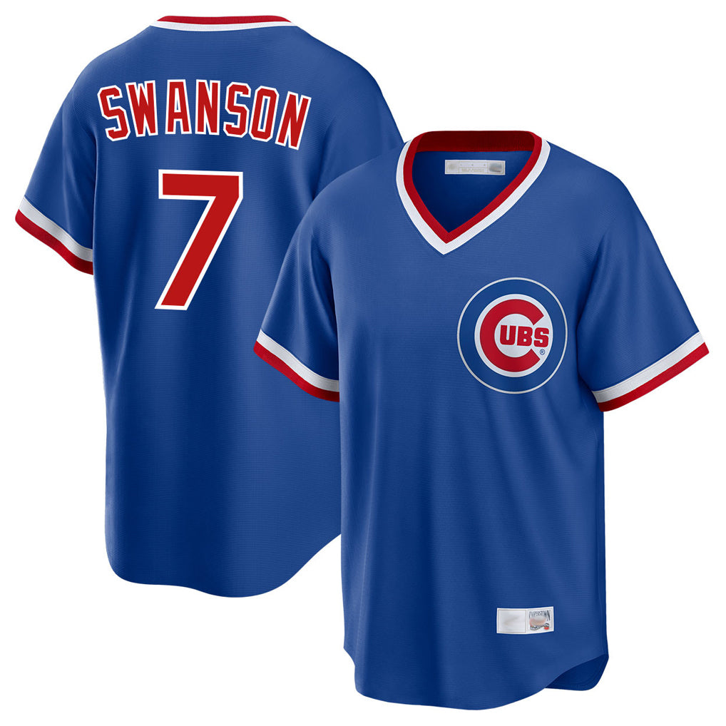 Chicago Cubs #7 Dansby Swanson Player Royal MIKSHPS T-shirt Cooperstown Collection Limited Stitched Jerseys