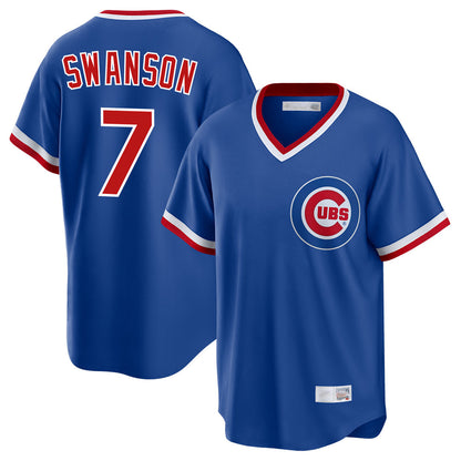 Chicago Cubs #7 Dansby Swanson Player Royal MIKSHPS T-shirt Cooperstown Collection Limited Stitched Jerseys