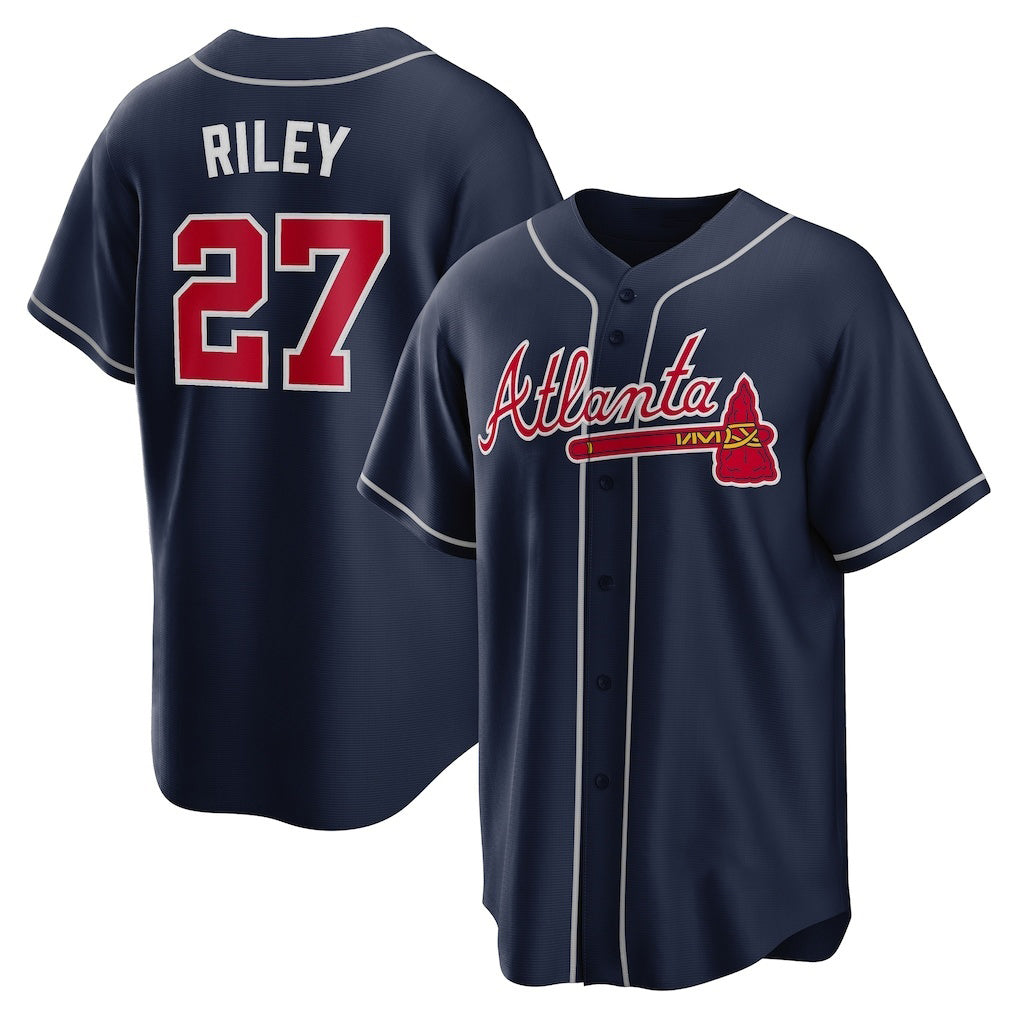 Atlanta Braves #27 Austin Riley Navy MIKSHPS Alternate Replica Jersey