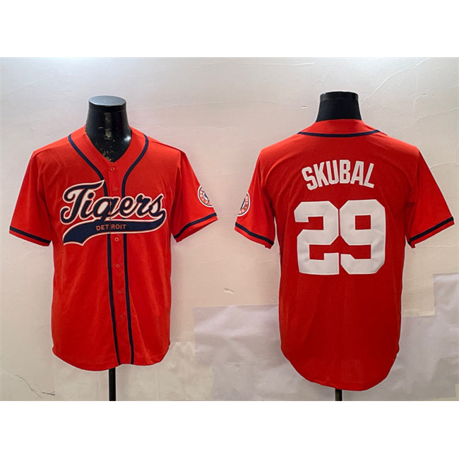 Detroit Tigers #29 Tarik Skubal Orange MIKSHPS With Patch Cool Base Stitched Jersey 2