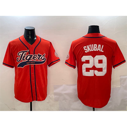 Detroit Tigers #29 Tarik Skubal Orange MIKSHPS With Patch Cool Base Stitched Jersey 2