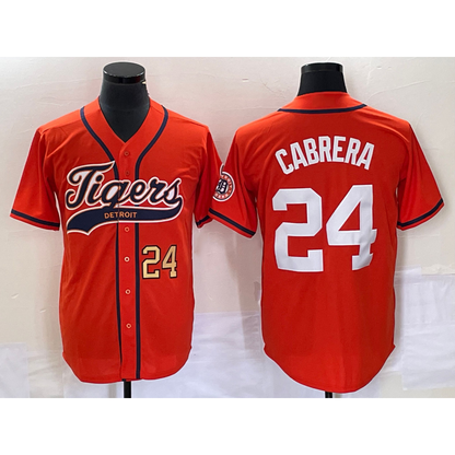 Detroit Tigers #24 Miguel Cabrera Number Orange MIKSHPS Cool Base Stitched Jersey