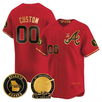 Custom Atlanta Braves Hank Aaron 715th Home Run Patch Vapor Premier Limited Jersey V2 ¨C Red Glod MIKSHPS