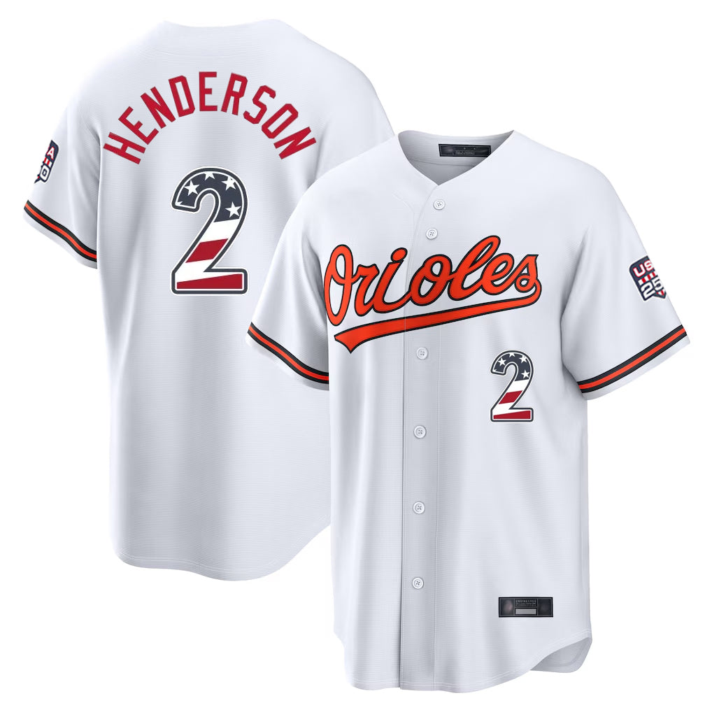 Baltimore Orioles #2 Gunnar Henderson Player White MIKSHPS USA 250 Fourth of July Home Game Stitched Jerseys