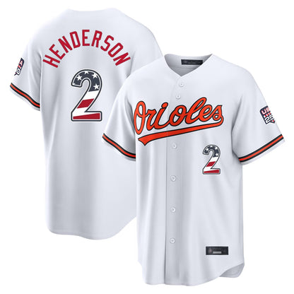 Baltimore Orioles #2 Gunnar Henderson Player White MIKSHPS USA 250 Fourth of July Home Game Stitched Jerseys