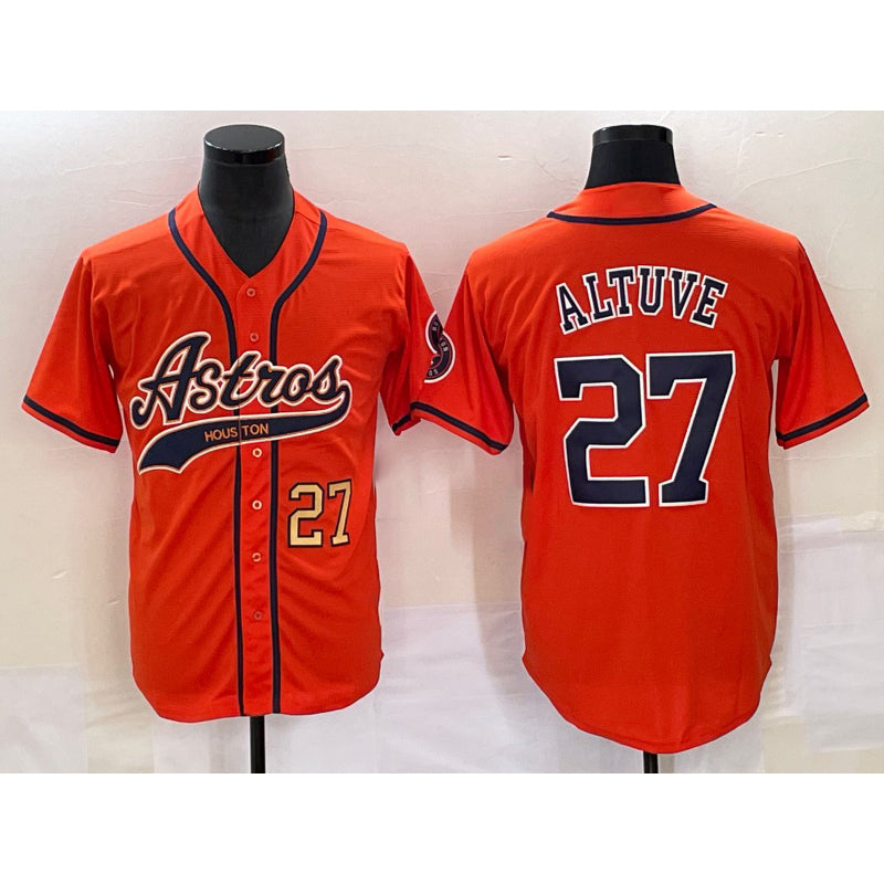 Houston Astros #27 Jose Altuve Number Orange MIKSHPS With Patch Cool Base Stitched Jersey