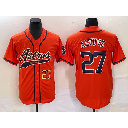 Houston Astros #27 Jose Altuve Number Orange MIKSHPS With Patch Cool Base Stitched Jersey
