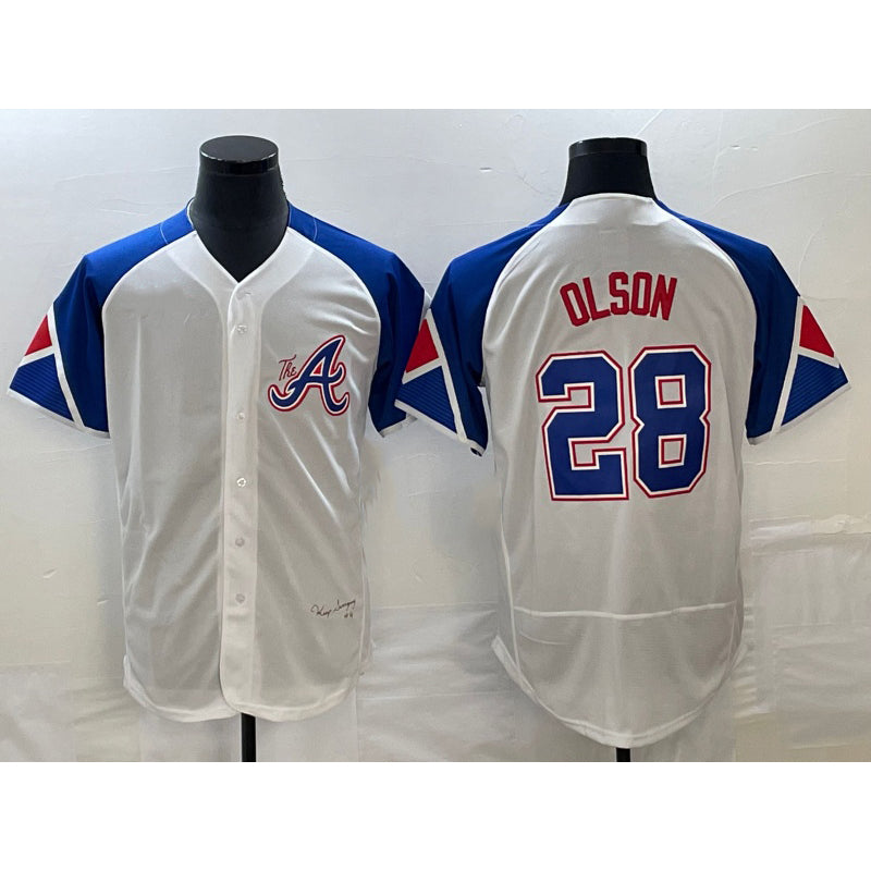 Atlanta Braves #28 Matt Olson White MIKSHPS 2023 City Connect Flex Base Stitched Jersey