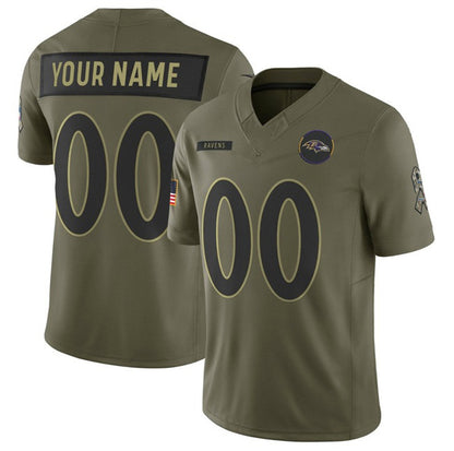 Custom B.Ravens Active Player Olive MIKSHPS 2025 F.U.S.E. Salute to Service Limited Jersey