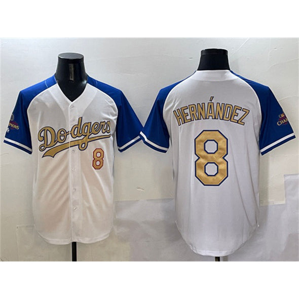 Los Angeles Dodgers #8 Enrique Hernandez White Royal Gold MIKSHPS 2024 World Series Champions Vapor Limited Stitched Jersey
