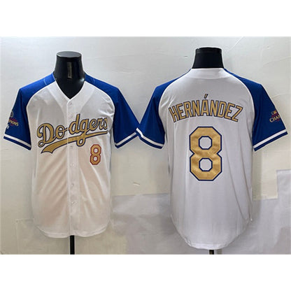 Los Angeles Dodgers #8 Enrique Hernandez White Royal Gold MIKSHPS 2024 World Series Champions Vapor Limited Stitched Jersey