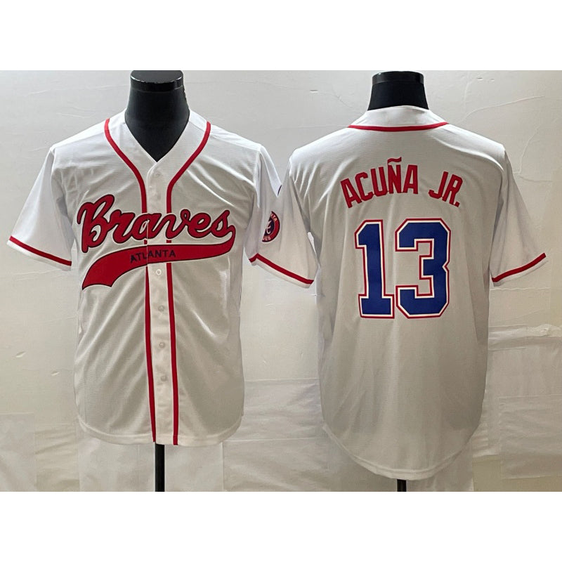Atlanta Braves #13 Ronald Acuna Jr White MIKSHPS Cool Base With Patch Stitched Jersey