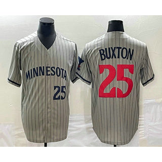 Minnesota Twins #25 Byron Buxton Number 2023 Grey MIKSHPS Home Team Cool Base Stitched Jersey