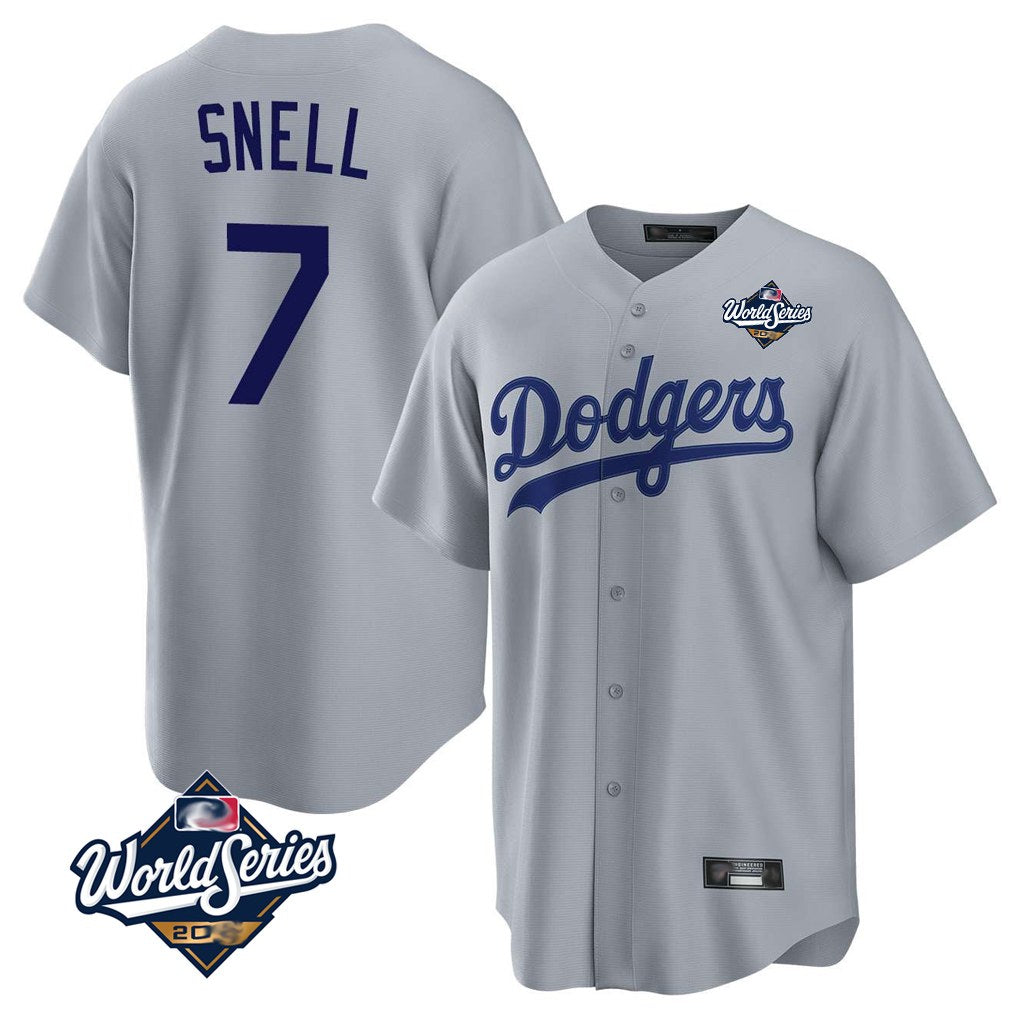Los Angeles Dodgers #7 Blake Snell Player Gray MIKSHPS Game World Series Stitched Jerseys
