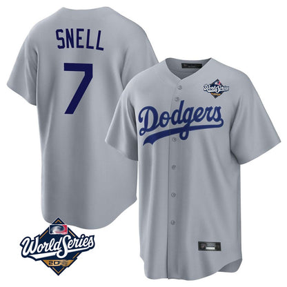 Los Angeles Dodgers #7 Blake Snell Player Gray MIKSHPS Game World Series Stitched Jerseys