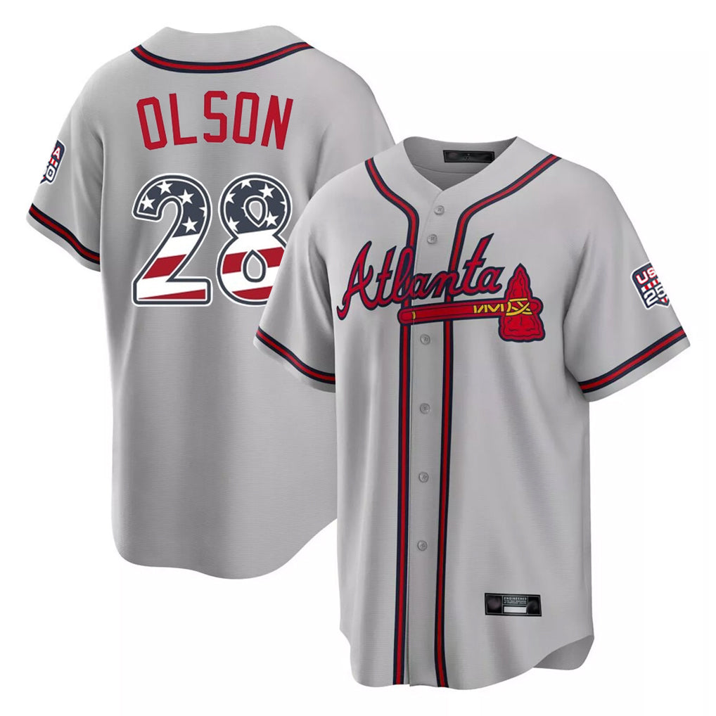 Atlanta Braves #28 Matt Olson Player Gray MIKSHPS USA 250 Fourth Of July Limited Home Game Stitched Jerseys