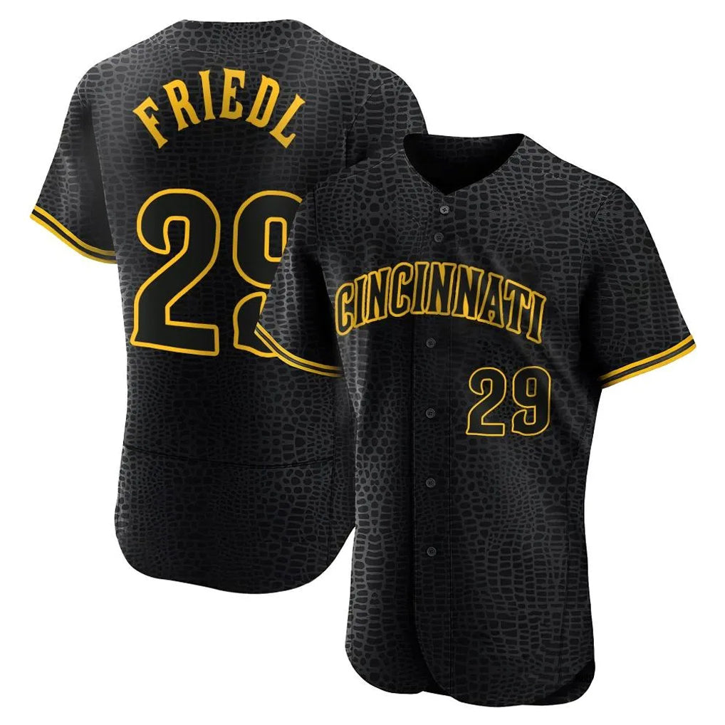 Cincinnati Reds #29 TJ Friedl Player Black MIKSHPS Snake Skin City Limited Elite Home Stitched Jerseys
