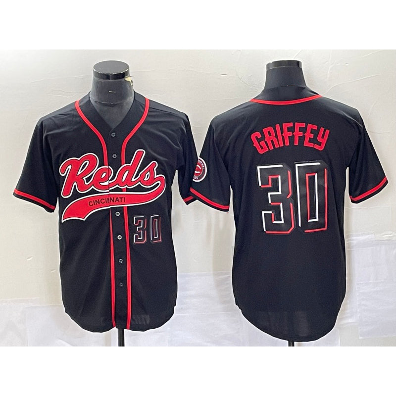 Cincinnati Reds #30 Ken Griffey Jr Number Black MIKSHPS 2023 City Connect Cool Base Stitched Jersey 2
