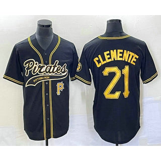 Pittsburgh Pirates #21 Roberto Clemente Number Black MIKSHPS Cool Base Stitched Jersey 1